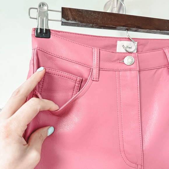 Aritzia Wilfred Melina Faux Vegan Leather High Rise Summer Fall Chic Pants Pink - Picture 7 of 14